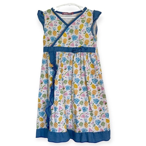 JELLY THE PUG Summertime Mischa Wrap Dress Fruits Pineapple Blue Girl's Size 8 - Picture 1 of 6